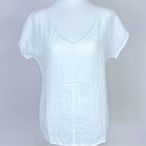 Ornella Paris White Linen Made In Italy short sleeve top size medium NWT